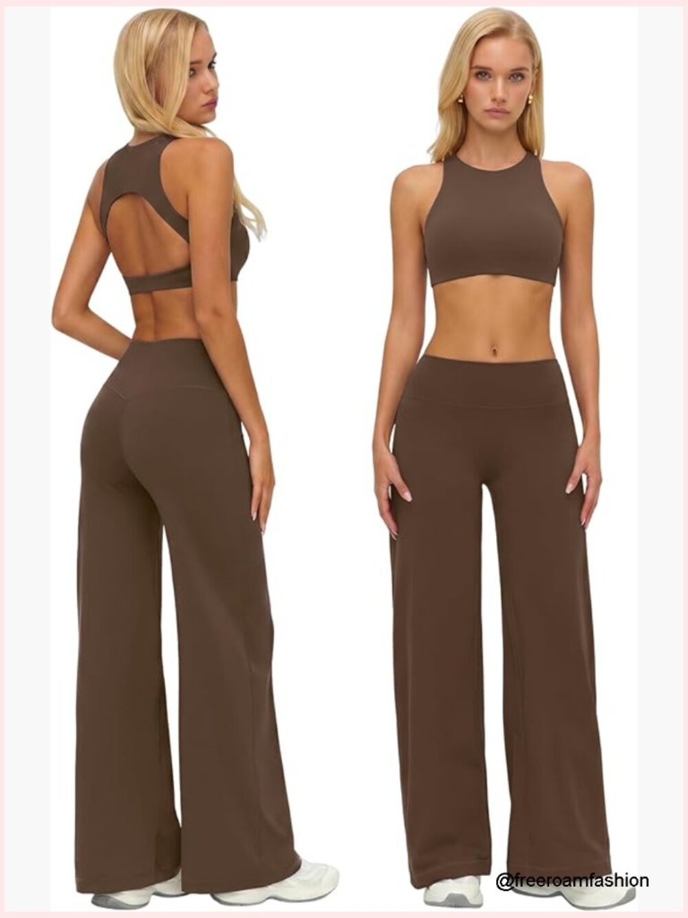 2 Piece Workout Set High Neck Sports Bra Wide Leg Yoga Pants